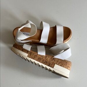 Steve Madden White Strappy Cork Platform Sandals